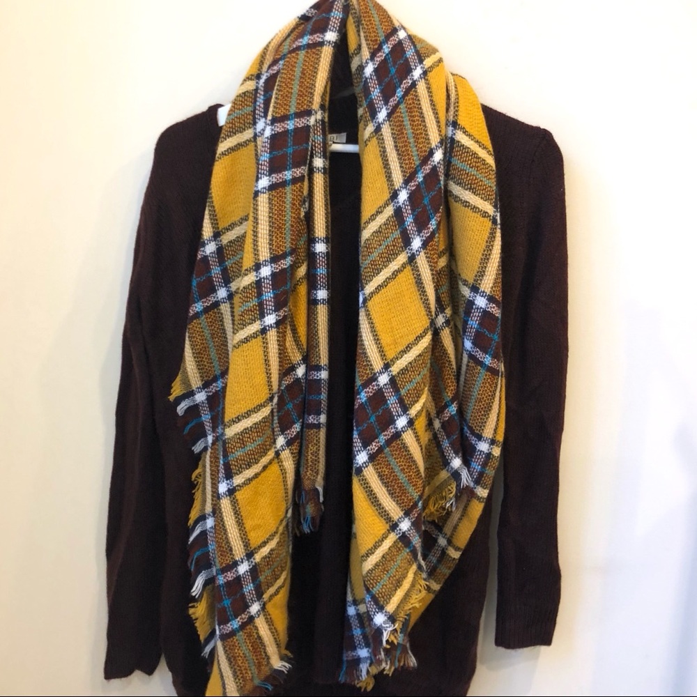 Plaid Tartan Blanket Scarf Yellow Red Multi